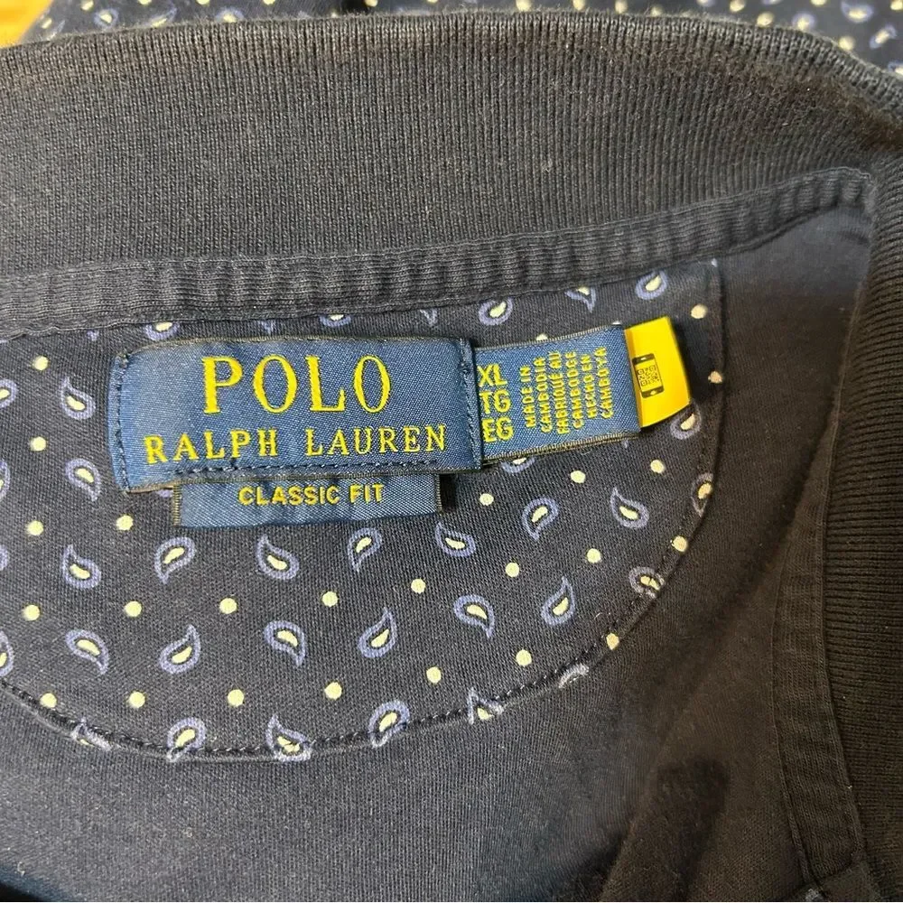 Polo Ralph Lauren Classic Fit Soft Cotton Polo Shirt Paisley Print Navy XL